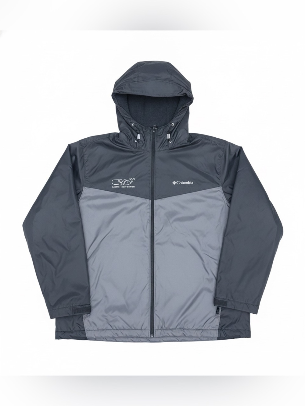 Columbia XL Hooded Fleece Lined Jacket Gray Black Full Zip Windbreaker Coat